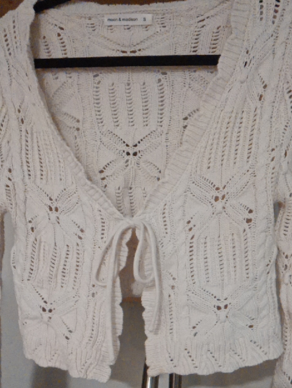 moon & madison Ivory Crochet Tie-Front Top